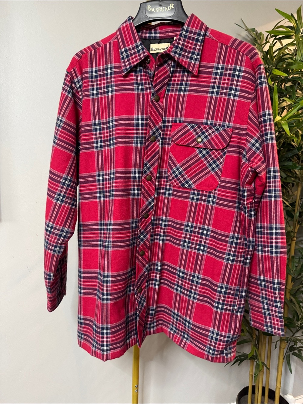 Backpacker Red Plaid flannel Lightweight Shirt Jacket NWOT L
